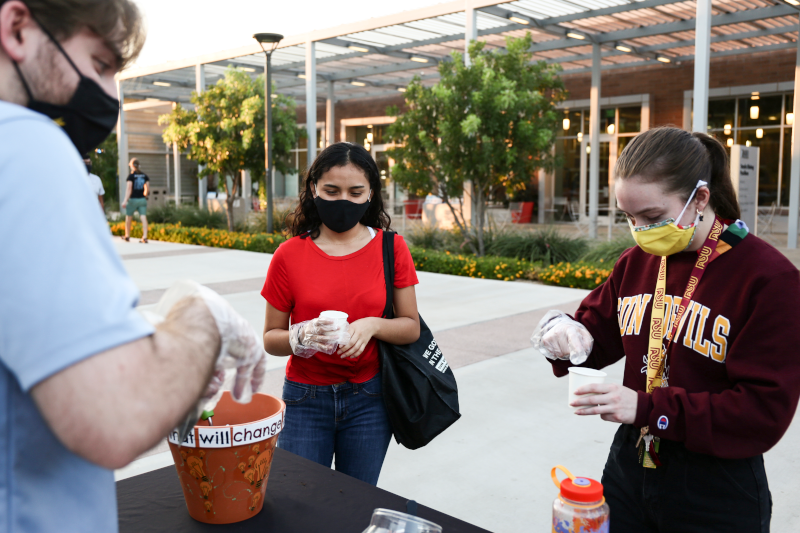 Students wearing face masks on campus