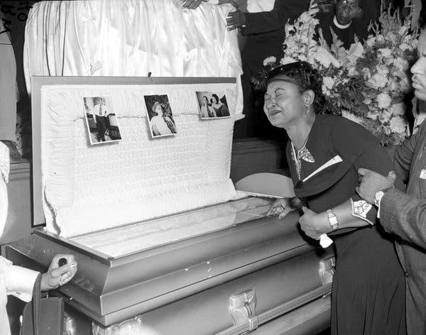 Mamie Till Mobley at the funeral of her son, Emmett Till, in Chicago